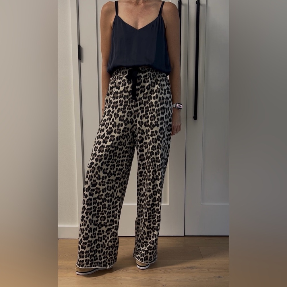Leopard Print Wide-Leg Track Pants - Beige/Black